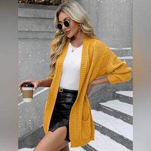 Marled|Golden mustard tone open knit cardigan in size medium•••Boho fall vibes